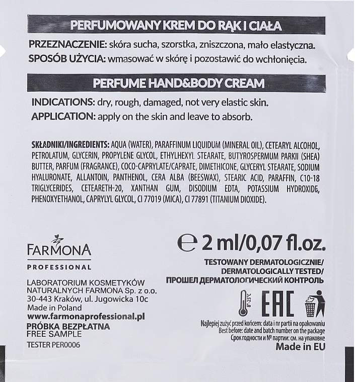 Parfümierte Hand- und Körpercreme - Farmona Professional Perfume Hand&Body Cream (Probe)  — Bild N2