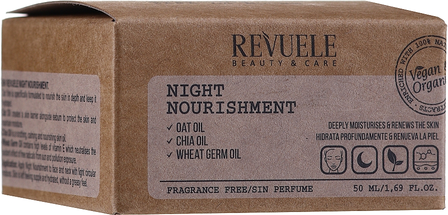 Nährende und feuchtigkeitsspendende Nachtcreme mit Hafer-, Chia- und Weizenkeimöl - Revuele Vegan & Organic Night Nourishment — Bild N1