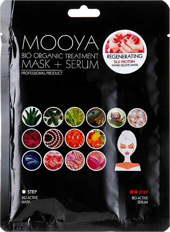 Regenerierende Maske mit Serum in Handschuh-Form mit Seidenproteinen - Beauty Face Mooya Bio Organic Treatment Mask + Serum — Bild N1