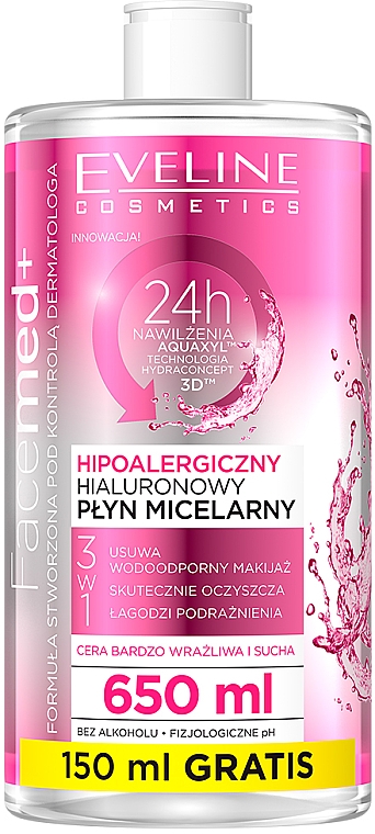 Mizellenwasser für Gesicht mit Hyaluronsäure - Eveline Cosmetics Facemed+ Micellar Water — Foto N7