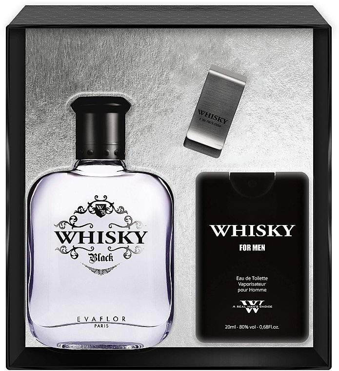 Evaflor Whisky Black - Duftset (Eau de Toilette /100 ml + Eau de Toilette /20 ml + Geldscheinklammer)  — Bild N1