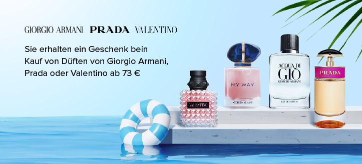 Sie erhalten ein Geschenk bein Kauf von Düften von Giorgio Armani, Prada oder Valentino ab 73 €