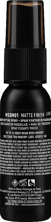 Make-up-Fixierspray mit mattem Finish - NYX Professional Makeup Matte Finish Long Lasting Setting Spray (Mini) — Bild N2