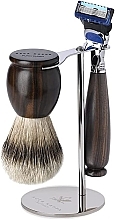 Rasierset - Acca Kappa Shaving Set With Stand Ebony Wood (razor/1pc + brush/1pc + stand/1pc) — Bild N1