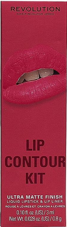 Makeup Revolution Lip Contour Kit Fierce Wine (Flüssiger Lippenstift 3ml + Lippenkonturenstift 0.8g) - Lippenset — Bild N1
