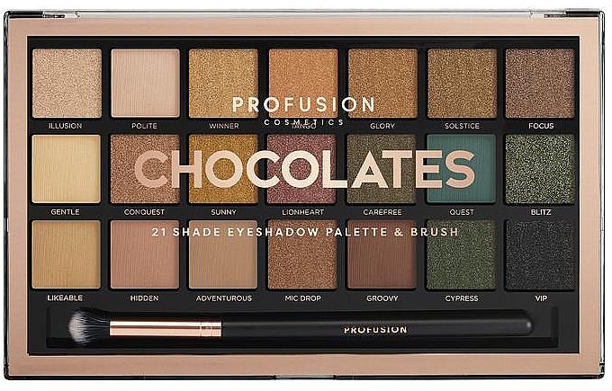 Lidschattenpalette - Profusion Cosmetics Chocolates 21 Shade Eyeshadow Palette & Brush — Bild N1