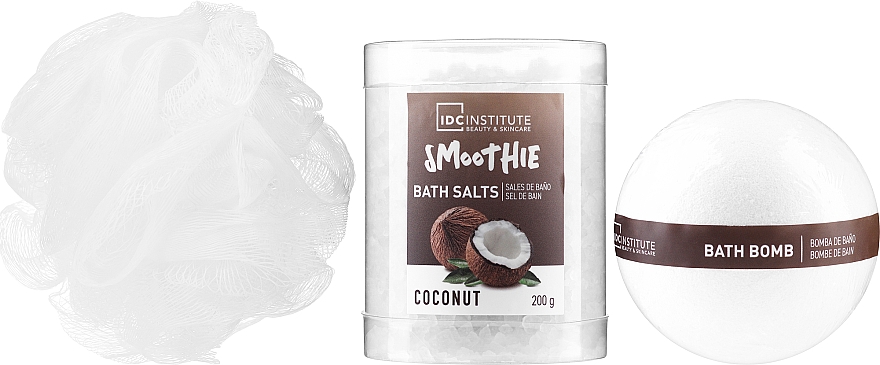 Set - IDC Institute Smoothie Coconut Set (bath/ball/140g + sponge/1pcs + salt/200g) — Bild N2