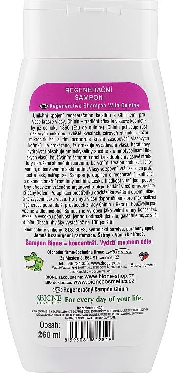 Regenerierendes Shampoo mit Keratin und Chinin - Bione Cosmetics Keratin + Quinine Regenerative Shampoo — Foto N2
