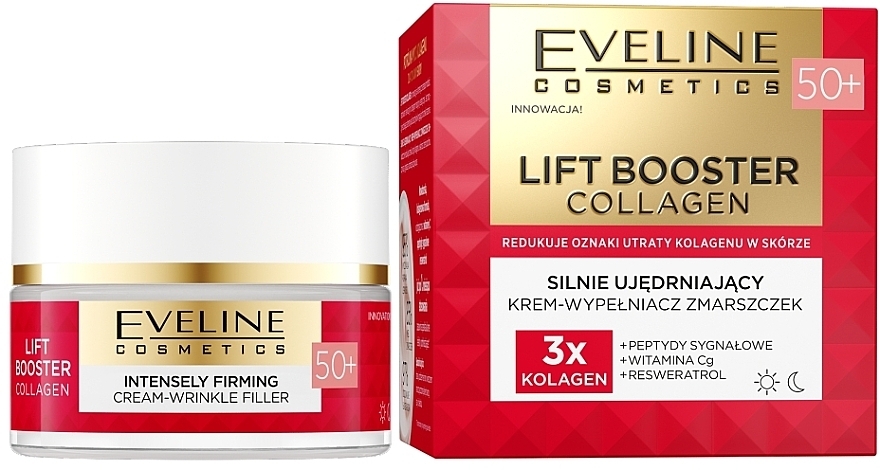 Aktiv revitalisierende und auffüllende Creme 50+ - Eveline Lift Booster Collagen Strongly Firming Cream-Wrinkle Filler 50+ for Day and Night  — Bild N1