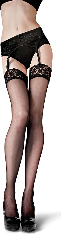 Lange Damenstrümpfe mit Spitzenband Klaudia 15 Den Visone - Knittex — Bild N1