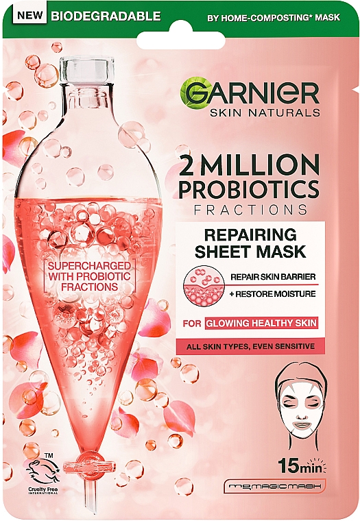 Regenerierende Tuchmaske für das Gesicht - Garnier Skin Naturals 2 Million Probiotics Fractions Repairing Sheet Mask — Bild N1