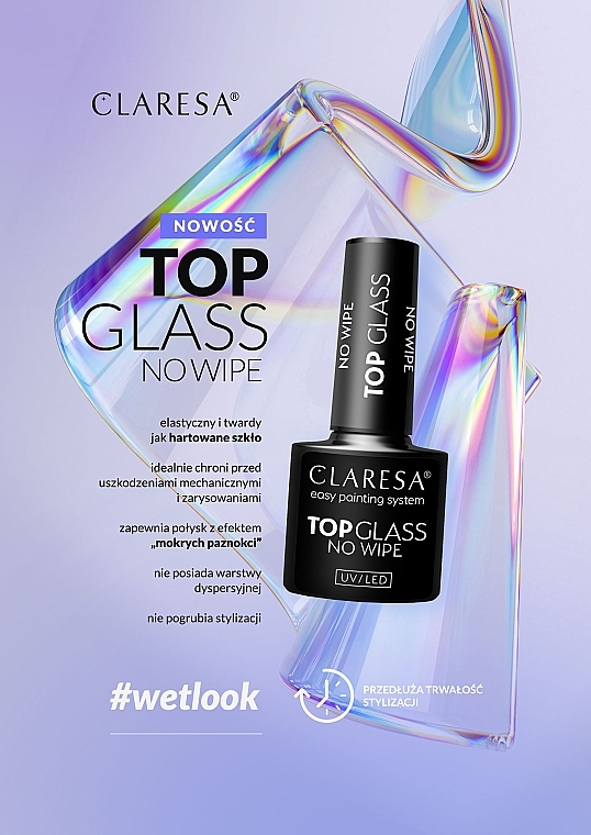 Universeller transparenter Nagelüberlack - Claresa Top Glass No Wipe — Bild N2