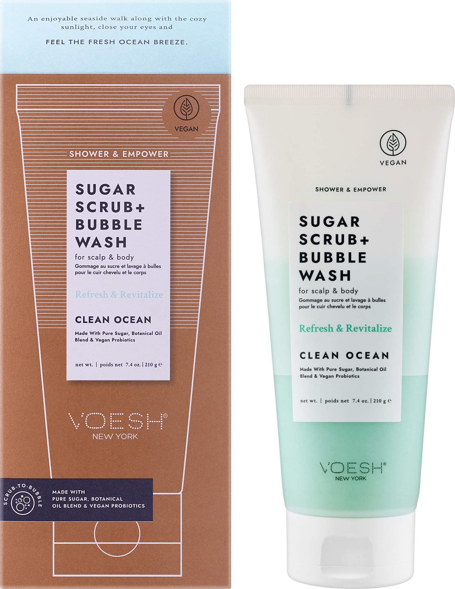 Zuckerpeeling für Kopfhaut und Körper Pure Ocean - Voesh Sugar Scrub+Bubble Wash Clean Ocean — Bild 210 g