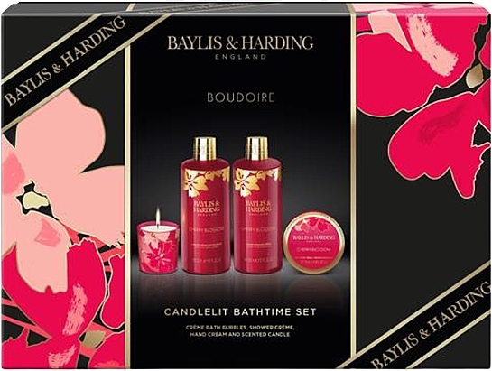 Set - Baylis & Harding Boudoire Cherry Blossom Luxury Candlelit Bathing Gift Set (b/bubble/300ml + sh/cr/300ml + h/cr/50ml + candle/60g) — Bild N1