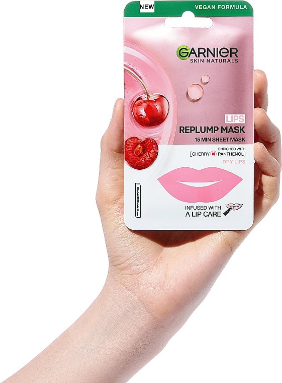 Tuchmaske zur Befeuchtung und Regeneration trockener Lippen mit Kirschextrakt und Provitamin B5 - Garnier Skin Naturals — Bild N3