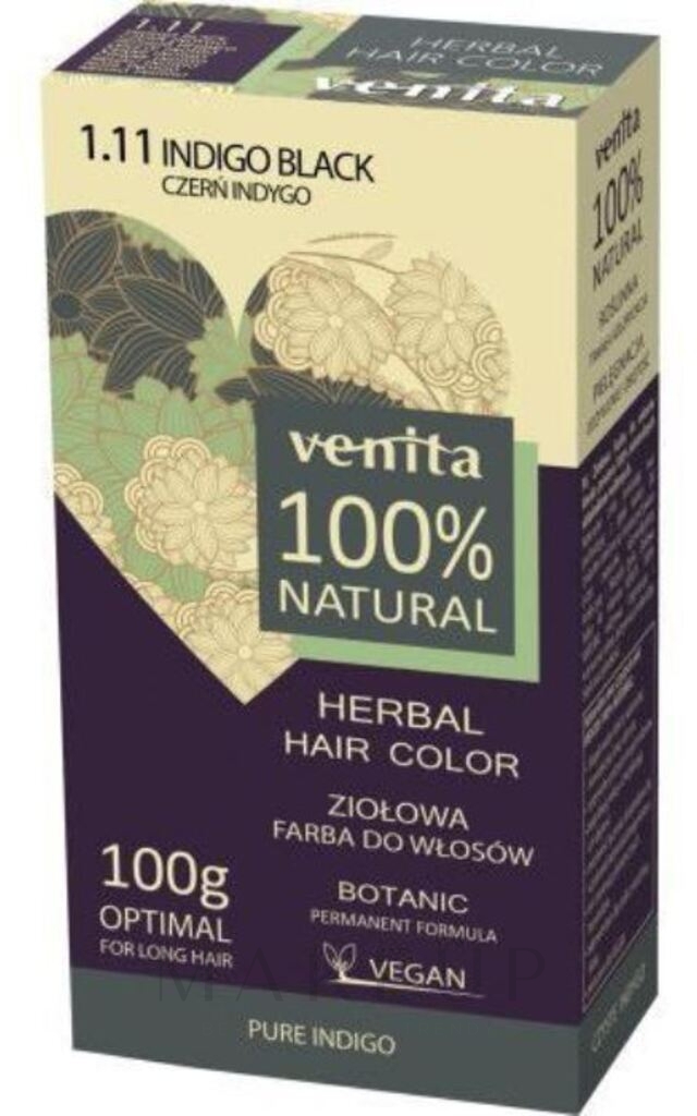 Henna für Haare - Venita Natural Herbal Hair Color — Foto 1.11 - Indygo Black