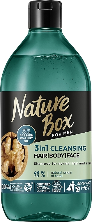 Shampoo mit Walnussöl für Gesicht, Körper und Haare - Nature Box For Men Walnut Oil 3in1 Cleansing — Bild N1
