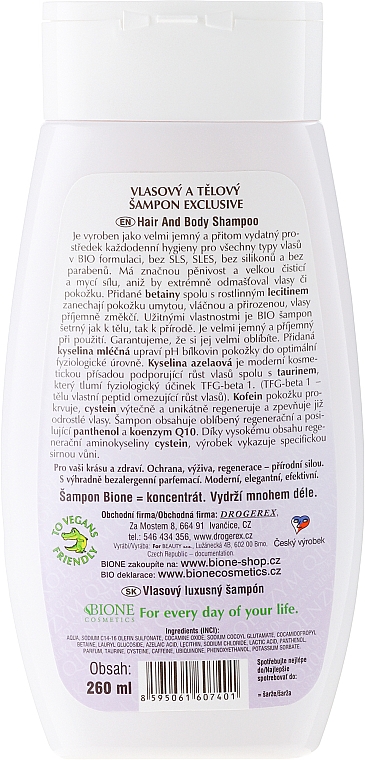 Haarshampoo mit Panthenol und Koffein - Bione Cosmetics Exclusive Luxury Hair Shampoo With Q10 — Bild N2