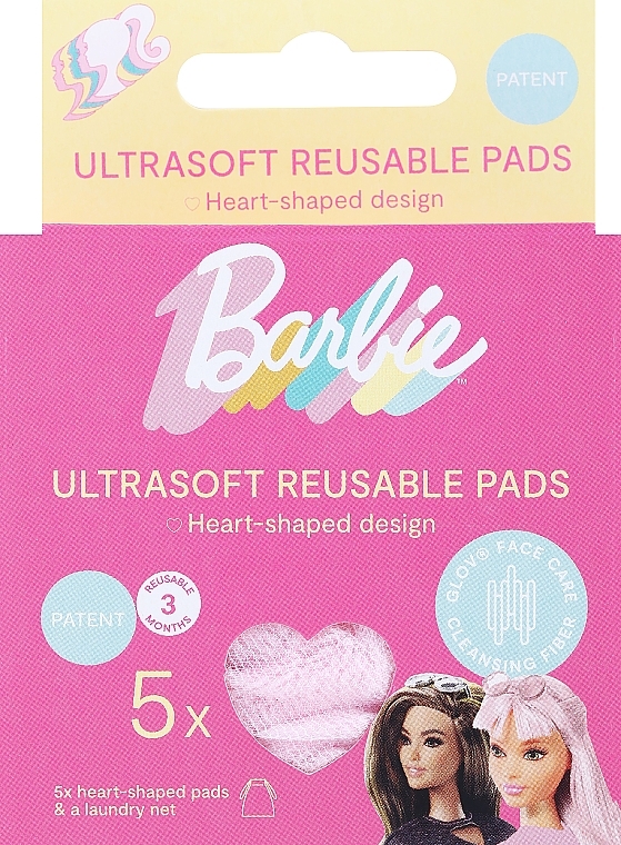 Wiederverwendbare Make-up-Entferner-Pads 5 St. rosa - Glov Barbie Collection Ultrasoft Reusable Heart Pads — Bild N1