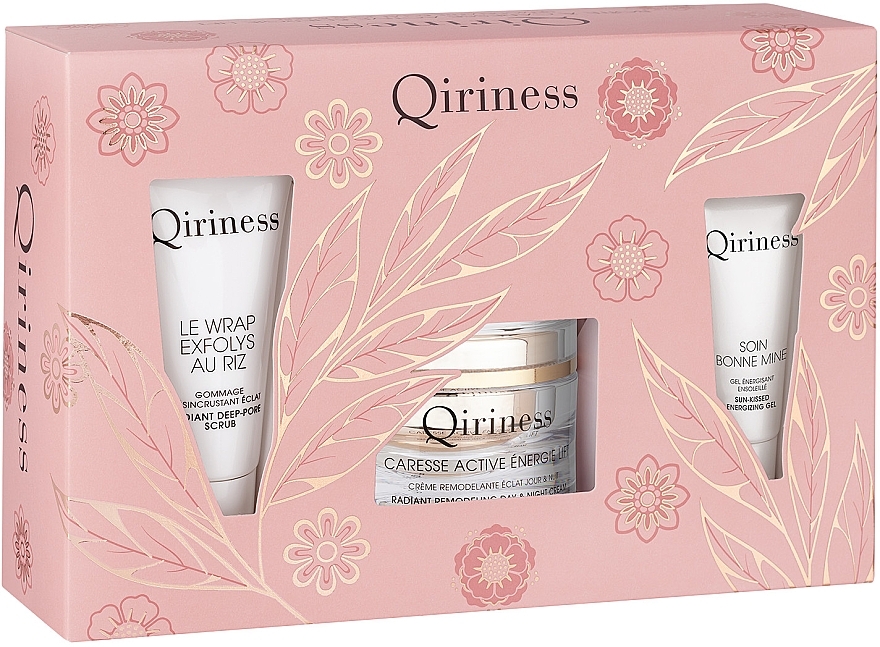 Gesichtspflegeset - Qiriness The Caresse Active Energie Gift Sets (Creme 50ml + Peeling 30ml + Gesichtsgel 15ml)  — Bild N1