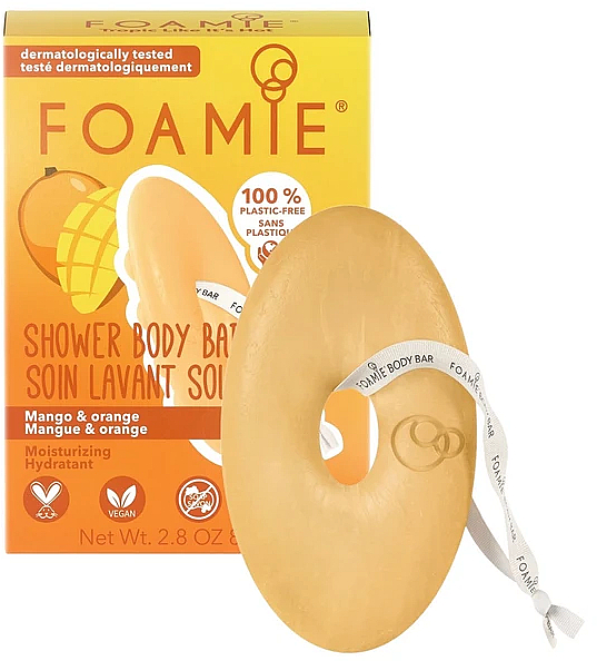 Feuchtigkeitsspendendes festes Duschgel mit Sheabutter und Mango- und Orangenduft - Foamie Mango & Orange Body Bar — Bild N1