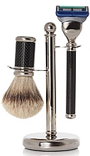 Düfte, Parfümerie und Kosmetik Set - Golddachs SilverTip Badger, Fusion Chromed Black (sh/brush + razor + stand)