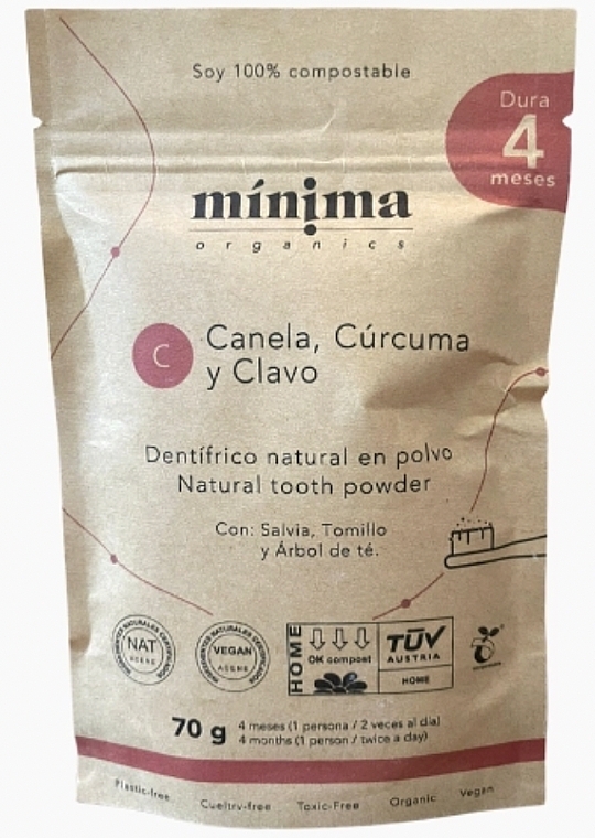 Natürliches Zahnpulver Zimt, Nelken und Kurkuma - Minima Organics Natural Tooth Powder  — Bild N1