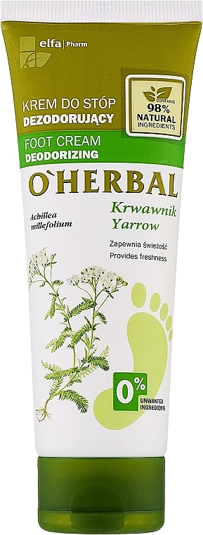 Desodorierende Fußcreme mit Schafgarbenextrakt - O'Herbal Deodorizing Foot Cream With Yarrow Extract — Bild N1