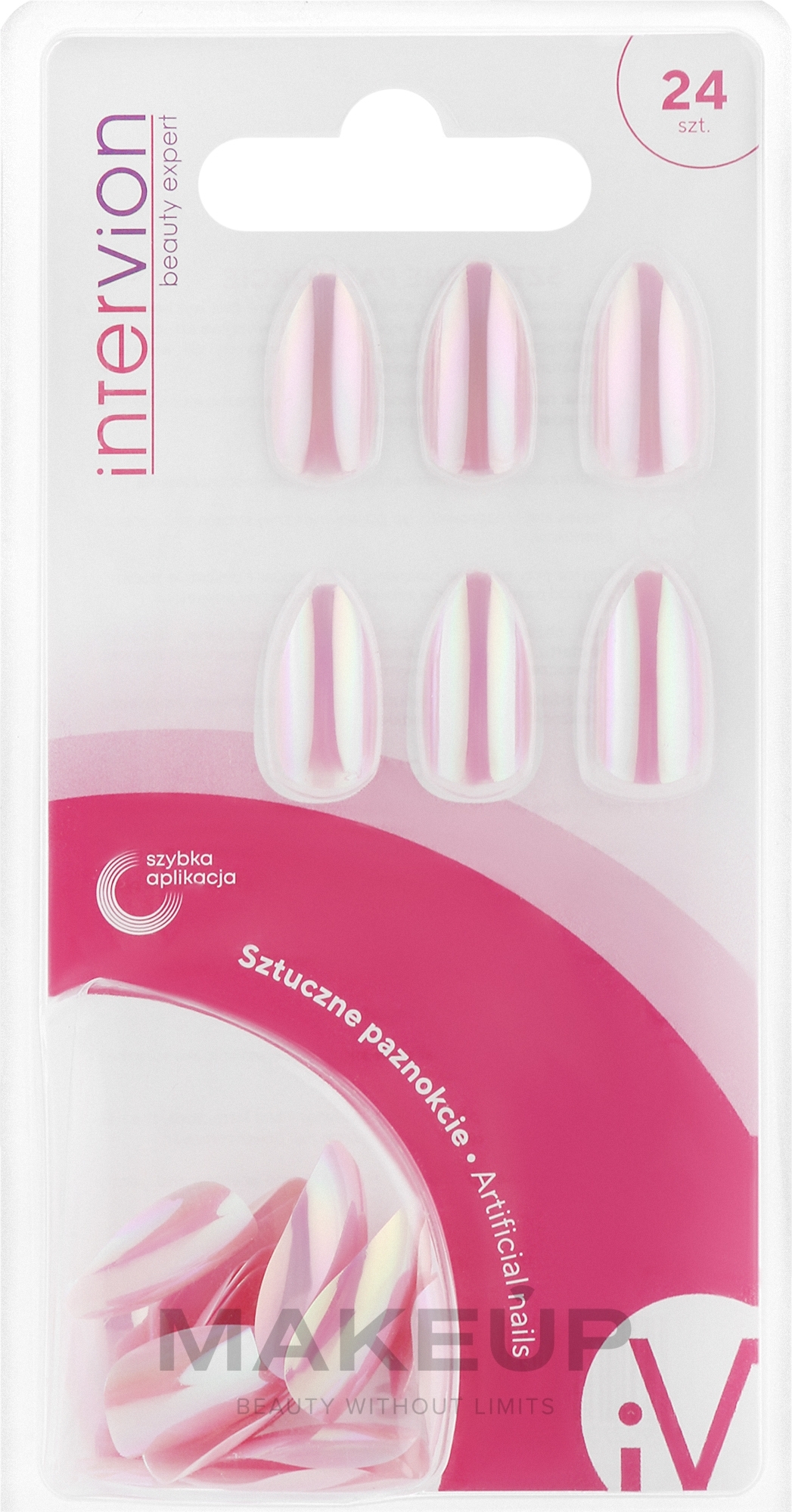 Set für künstliche Nägel Stilletto Pink Holo - Inter-Vion Artifical Nails — Bild 24 St.