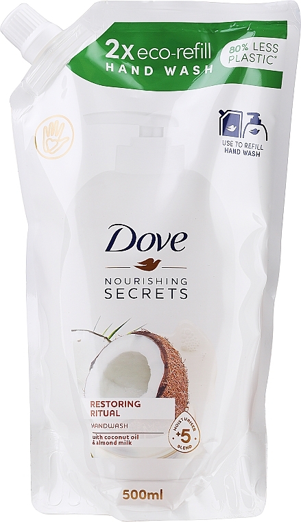 Flüssige Handseife mit Kokosöl und Mandelmilch - Dove Nourishing Secrets Restoring Ritual Hand Wash (Doypack) — Bild N1