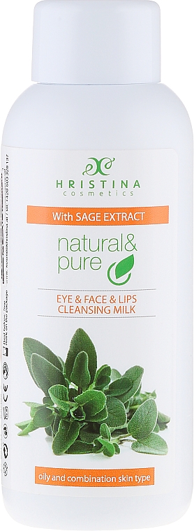 Augen-, Lippen- und Gesichtsreinigungsmilch mit Salbeiextrakt für fettige und Mischhaut - Hristina Cosmetics Cleansing Milk With Sage Extract — Bild N1