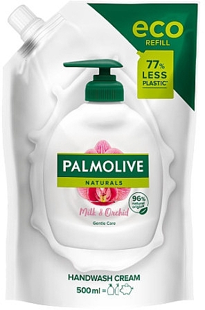 Flüssigseife Orchidee und luxuriöse Weichheit - Palmolive Naturel Milk & Orchid Eco Refill (Doypack) — Bild N1