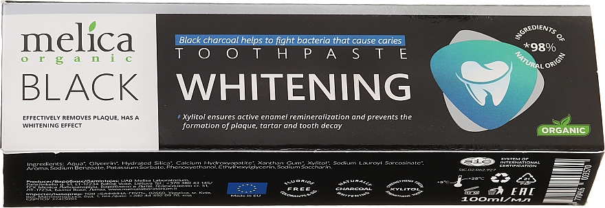 Aufhellende Zahnpasta mit Aktivkohle - Melica Organic Toothpaste Whitening Black — Bild N1