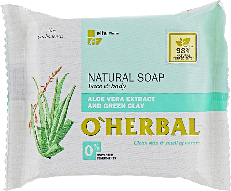 Naturseife mit Aloe vera-Extrakt und grüner Tonerde für Gesicht und Körper - O'Herbal Natural Soap — Bild N1