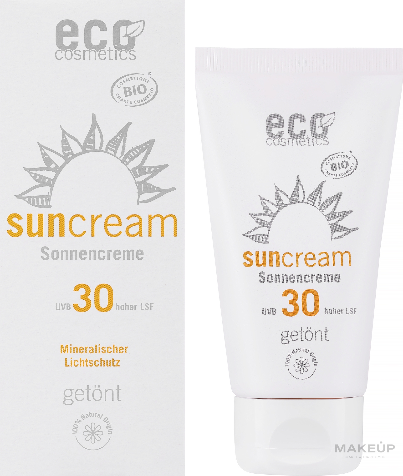 Getönte Sonnenschutzcreme für empfindliche Haut mit Sanddorn- und Olivenöl SPF 30 - Eco Cosmetics Sonne SLF 30 Getoent — Bild 75 ml