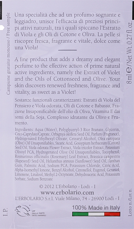 GESCHENK! Körpercreme - L'Erbolario Accordo Viola Crema Profumata per il Corpo (Probe)  — Bild N2