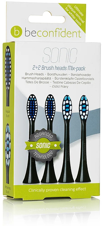 Ersatzkopf für elektrische Zahnbürste schwarz 4 St. - Beconfident Sonic Toothbrush Heads Mix-Pack Black — Bild N1