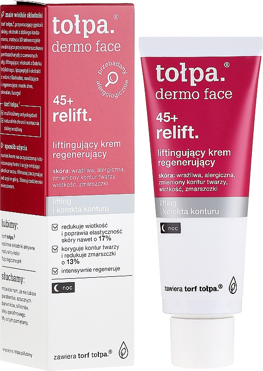 Regenerierende Nachtcreme für das Gesicht mit Lifting-Effekt 45+ - Tolpa Dermo Face Relift 45+ Night Cream
