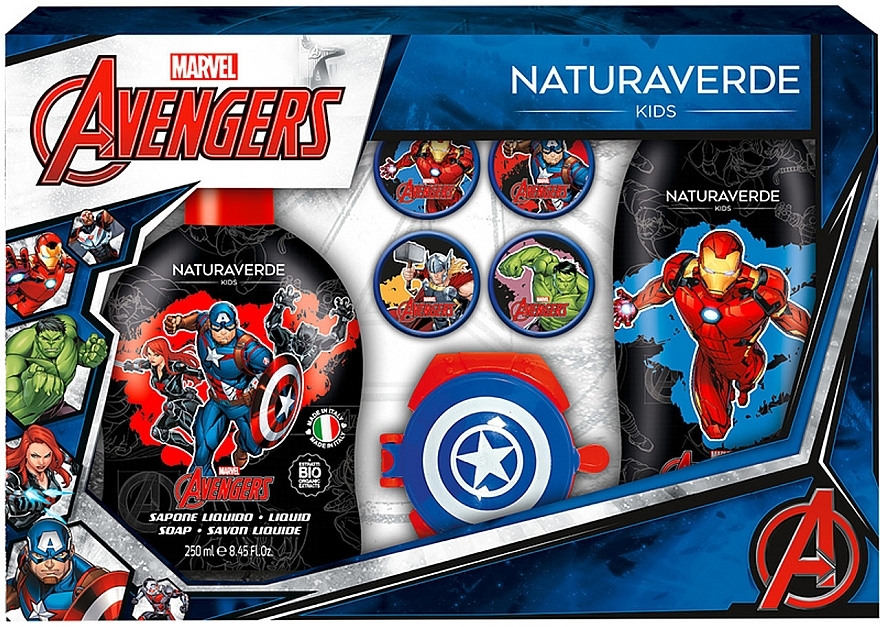 Set - Naturaverde Kids Avengers (Duschgel 250ml + Flüssigseife 250ml + Zubehör)  — Bild N1