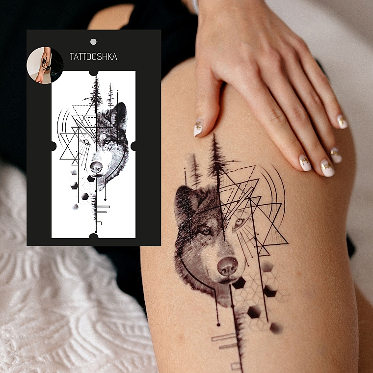 Abwaschbares Tattoo geometrischer Wolf - Tattooshka — Bild N5