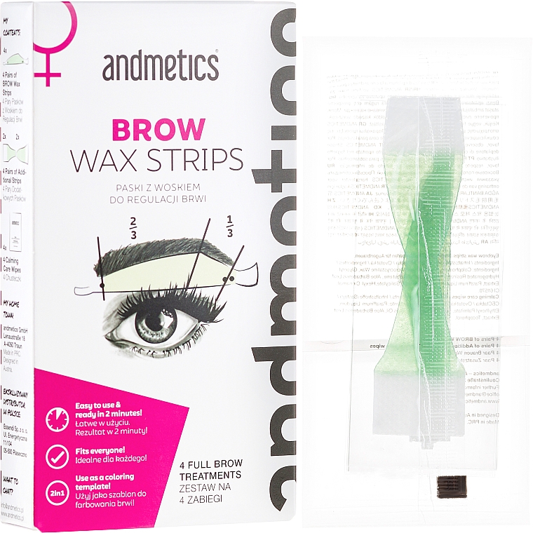 Augenbrauen Kaltwachsstreifen - Andmetics Brow Wax Strips Women (Streifen/4x2 St. + Öltücher/4 St.) — Foto N1