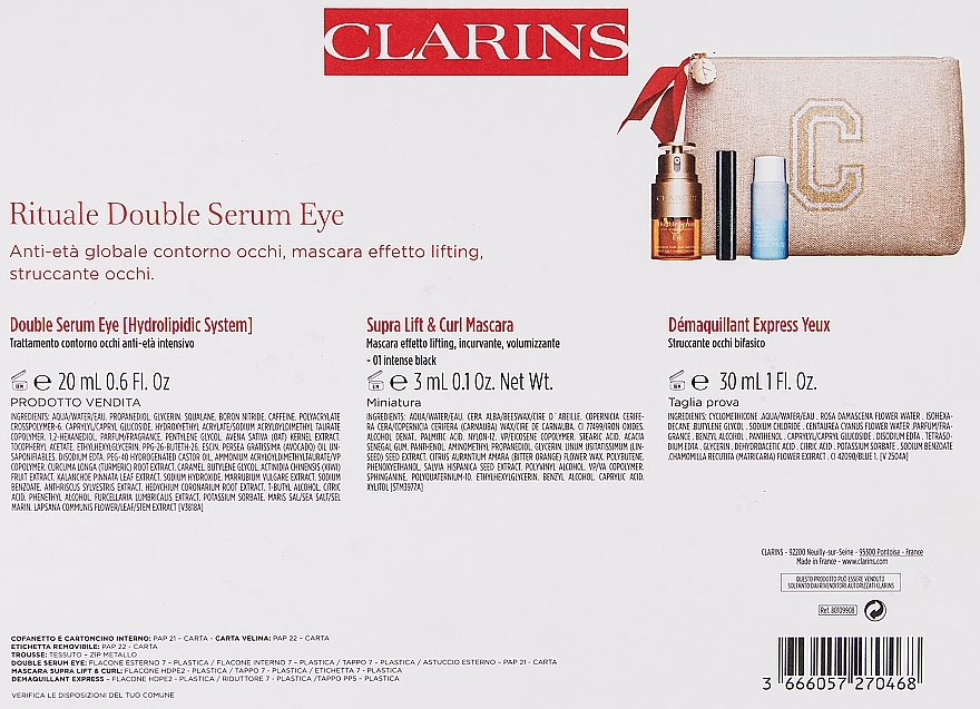 Augen-Make-up Set - Clarins Double Serum Eye Set (Augenserum 20ml + Mascara 3ml + Make-up Remover 30ml + Kosmetiktasche) — Bild N5