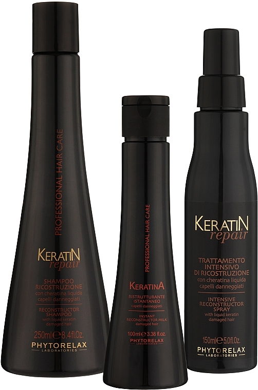 Haarpflegeset - Phytorelax Laboratories Keratin Repair Intensive Hair Treatment Kit (Shampoo 250ml + Haarmilch 100ml + Haarspray 150ml) — Bild N2