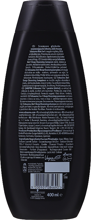 3in1 Shampoo mit Aktivkohle und Lehm für Gesicht, Körper und Haar - Schwarzkopf Schauma Men 3 in 1 Shampoo — Bild N2