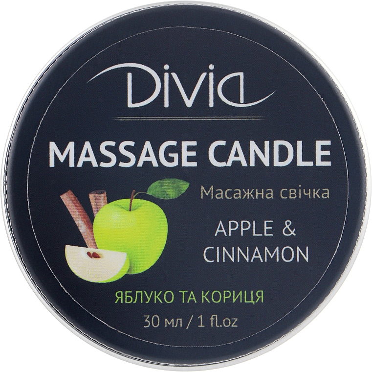 Massagekerze für Hände und Körper Apfel und Zimt Di1570 (30 ml) - Divia Massage Candle Hand & Body Apple & Cinnamon Di1570 — Bild N1