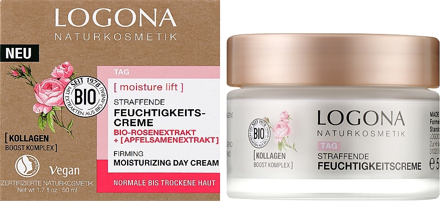 Feuchtigkeitsspendende Tagescreme für normale und trockene Haut - Logona Bio Firming Moisturizing Day Cream  — Bild N2