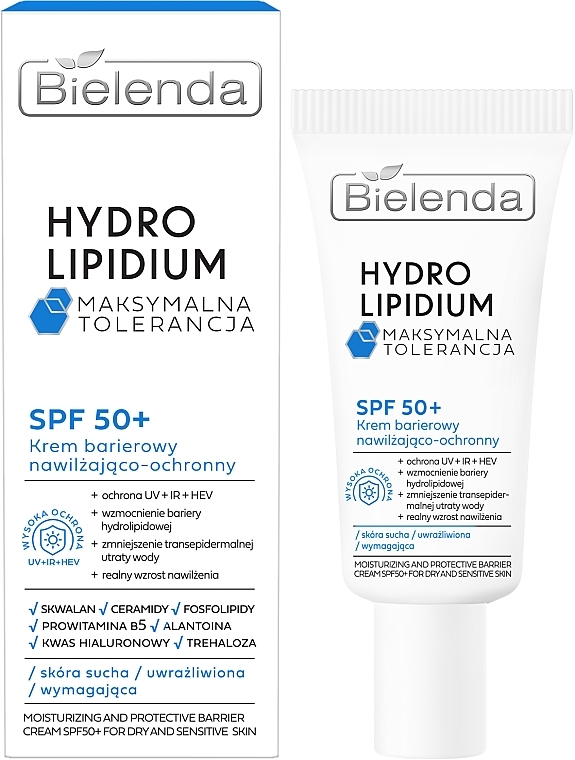 Feuchtigkeitsspendende und schützende Barrierecreme - Bielenda Hydro Lipidium SPF50 — Bild N1