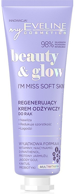 Feuchtigkeitsspendende und regenerierende Handcreme - Eveline Cosmetics Beauty & Glow Im Miss Soft Skin! — Bild N1