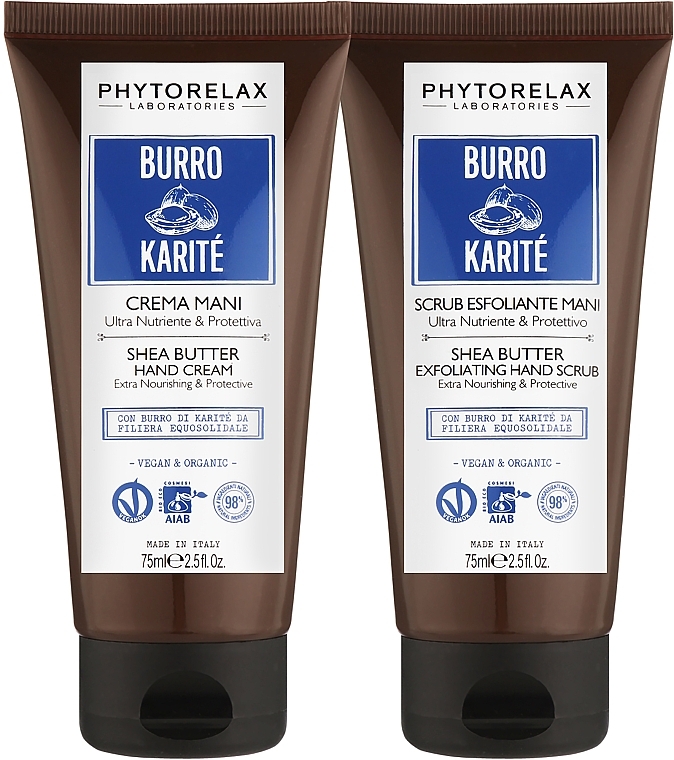 Handpflegeset - Phytorelax Laboratories Burro Di Karite Hand Treatment Shea Butter (Handcreme 75ml + Handpeeling 75ml) — Bild N2