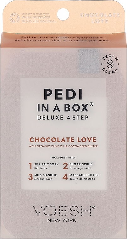 4-stufige Chocolate Love Fußpflege - Voesh Deluxe Pedicure Chocolate Love Pedi In A Box 4in1 (1. Meer Badesalz, 2. Zuckerpeeling, 3. Schlammmaske, 4. Massagebutter)(35g) — Bild N1